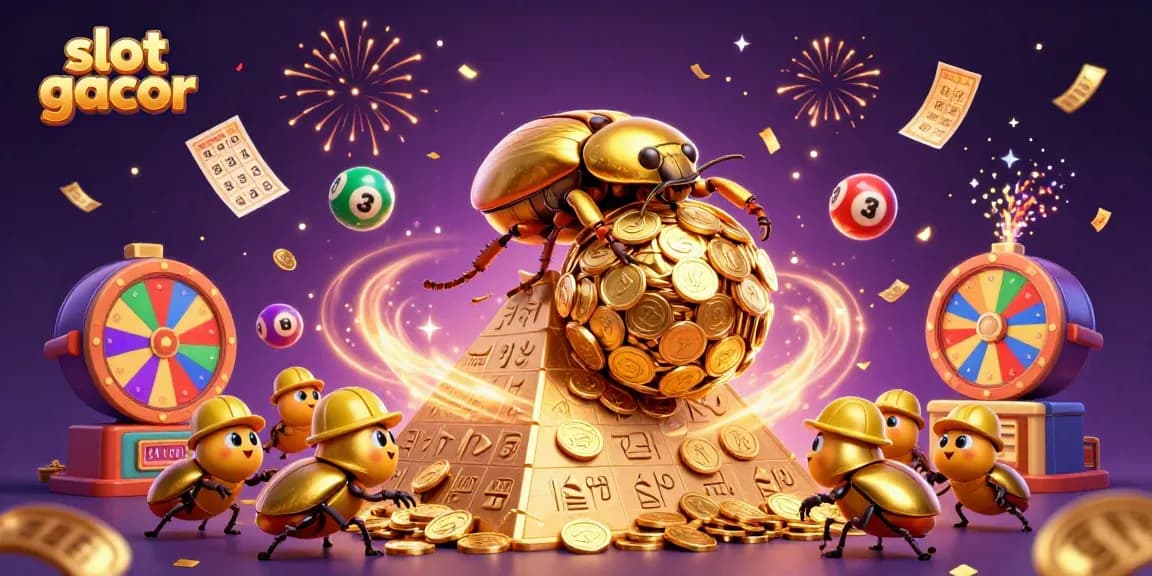 Menang besar dengan slot gacor dalam kasino, melibatkan simbol dan elemen berwarna.