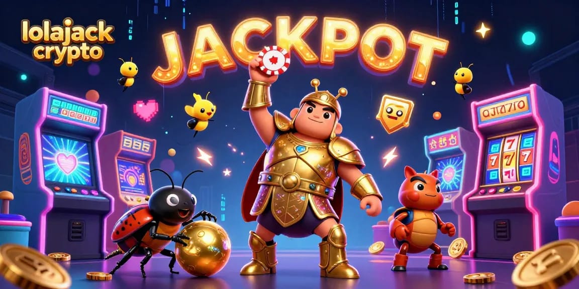 Engage with lolajack crypto as a heroic beetle lifts a poker chip among dazzling casino elements.
