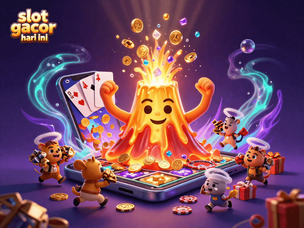 Experience the excitement of slot gacor hari ini with golden volcano treasure and vibrant gaming elements.