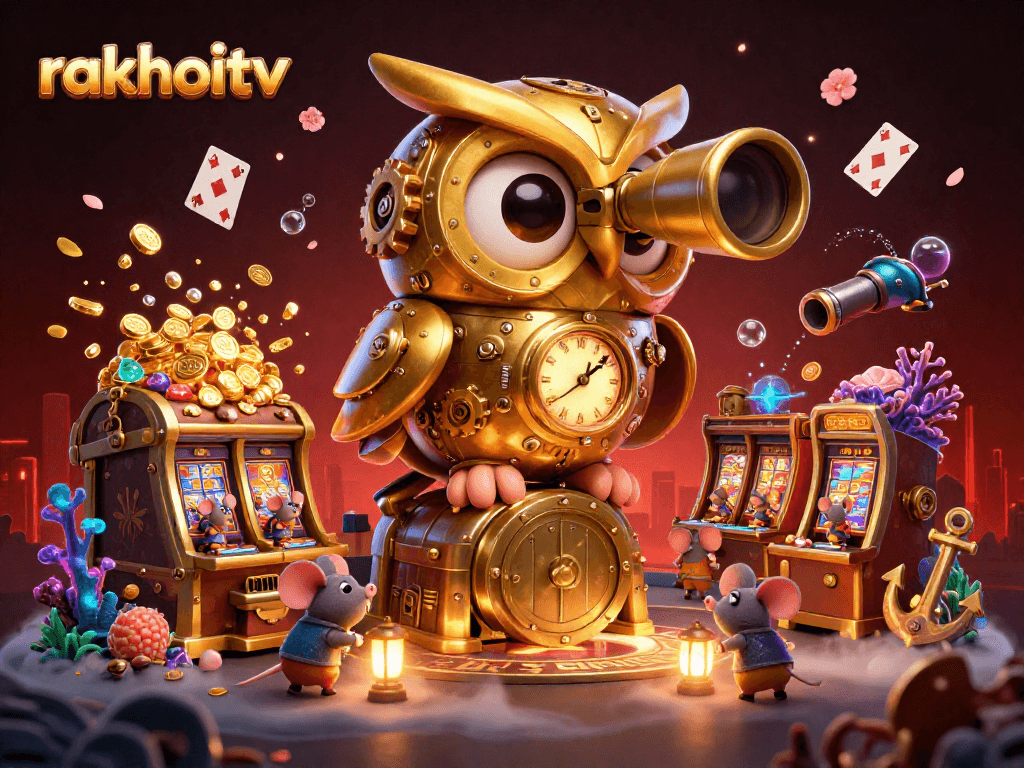 Experience the thrilling games at rakhoitv with this vibrant cartoon scene bursting with animated casino elements.