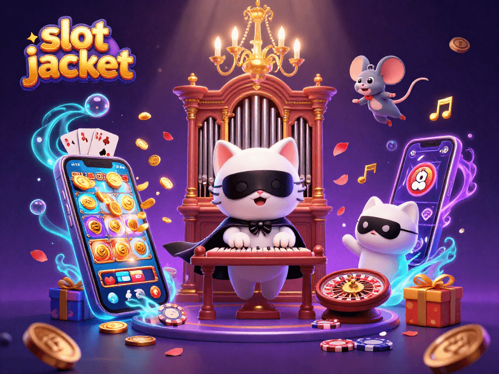 Menggoda slot jackpot terbaru dengan karakter kucing putih dan mouse akrobat di kasino.