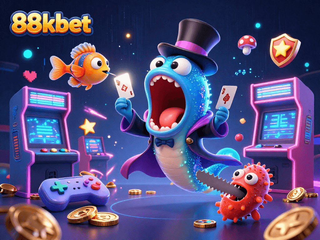 Engage with 88kbet as lively deep-sea characters perform dazzling magic tricks in an immersive gambling scene.