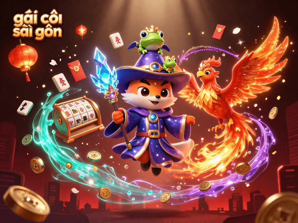 Engage with gái gọi sài gòn among floating mahjong tiles and vibrant casino elements in a mystical setting.