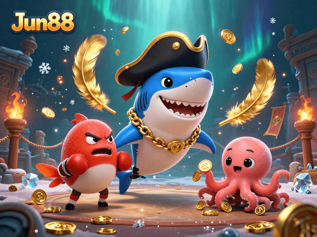 Engage with winning strategies at Jun88, featuring cartoon characters in an exciting casino scene.