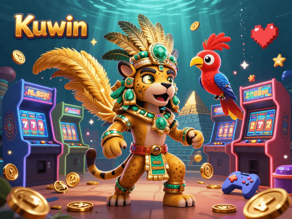 Kuwin casino illustration featuring colorful game elements and vibrant characters in a dynamic scene.