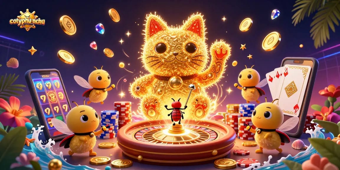 Engage in thrilling gameplay with cotyphu-nohu, featuring a dynamic scene of casino symbols and lucky elements.