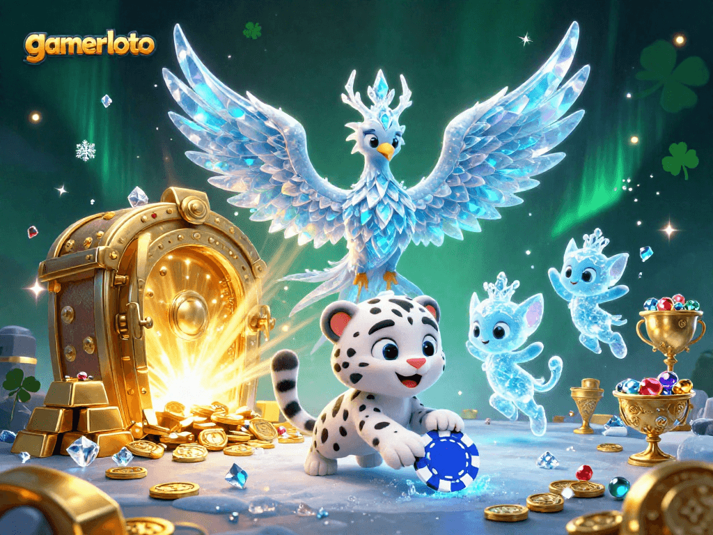 Experience the thrill of gamerloto as the ice phoenix and snow leopard explore a glittering casino.