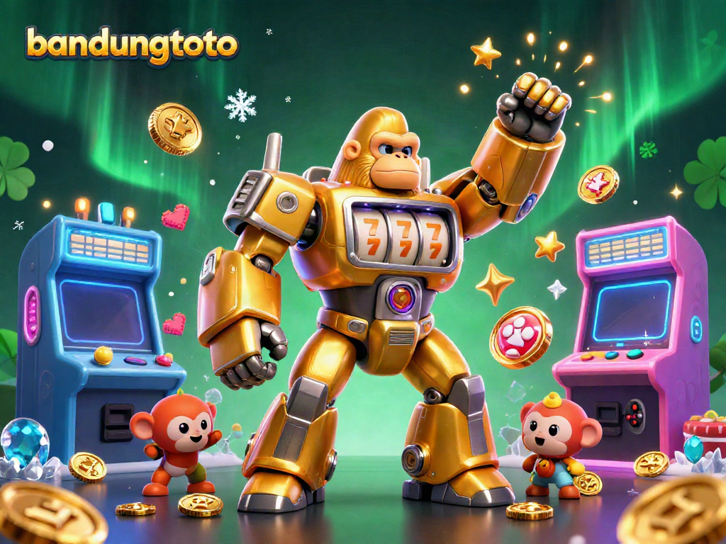 Experience excitement with bandungtoto's golden gorilla mech, vibrant characters, and casino-themed elements.