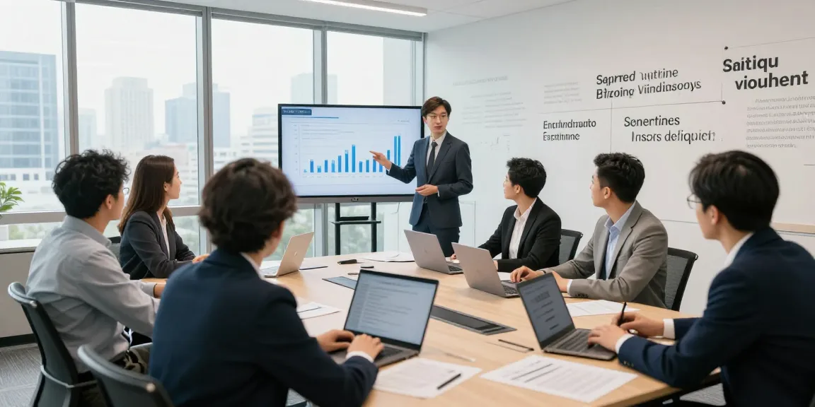 This press release showcases professionals collaborating and engaging in a strategic meeting in a modern office setting.