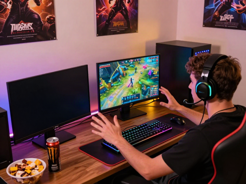 Engaging scene of a player enjoying an exciting game online with vibrant graphics and accessories.