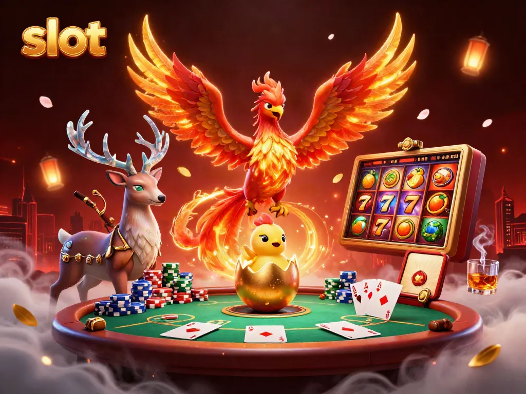 Engage in slot gaming with vibrant characters and dynamic casino elements.
