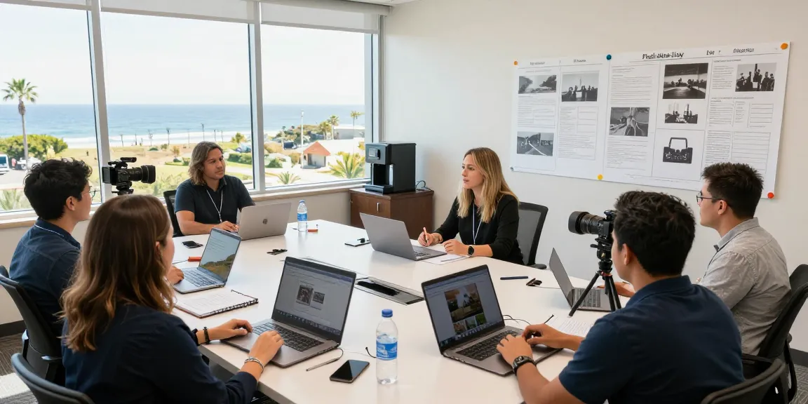 Corporate interview video production Orange County, California with a diverse team collaborating in an office setting.