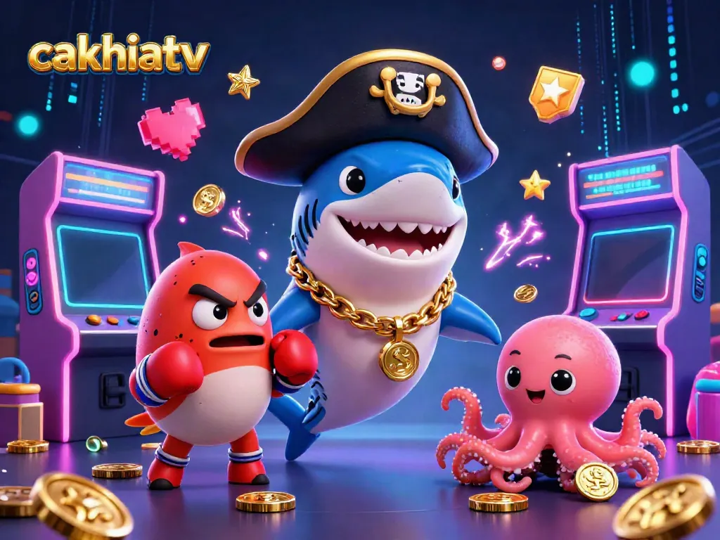 Watch the exciting cakhiatv adventure with a pirate shark, pufferfish, and octopus in a dynamic casino scene.
