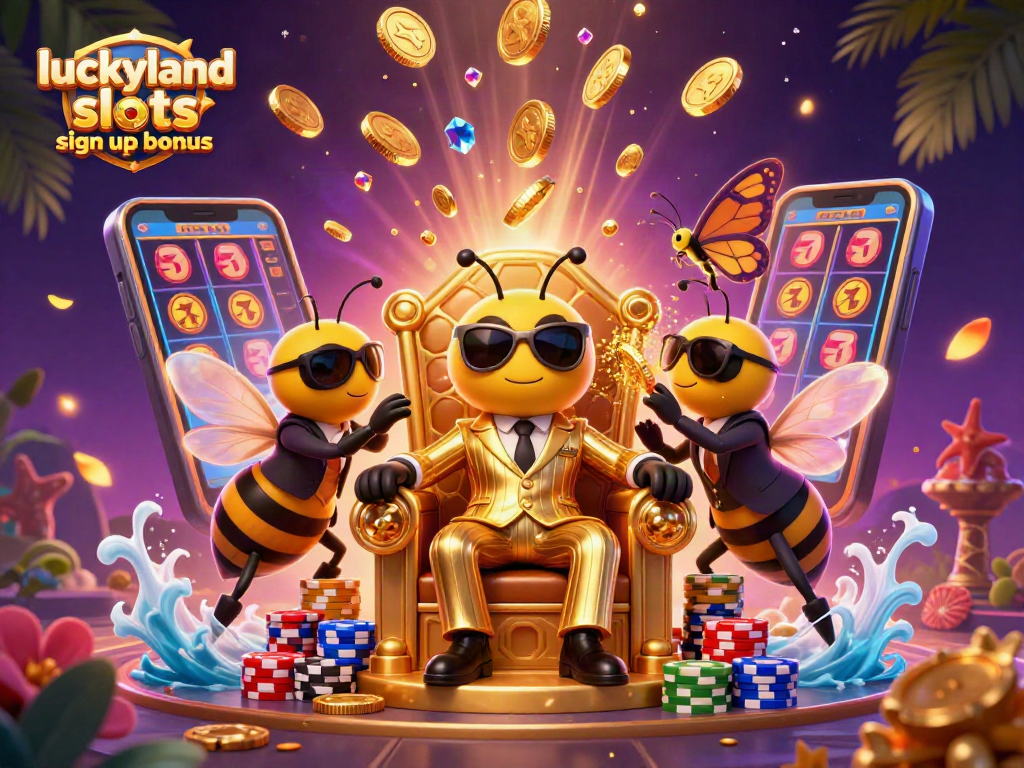 Experience the thrill of the luckyland slots sign up bonus with dynamic casino elements, golden coins, and colorful graphics.