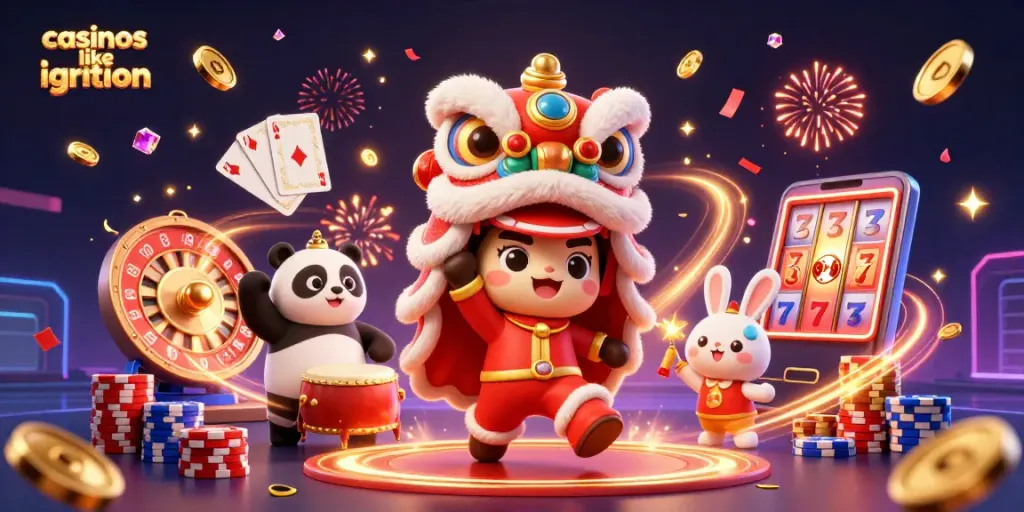 Experience casinos like ignition with festive 3D characters, coins flying, and dynamic gambling elements.