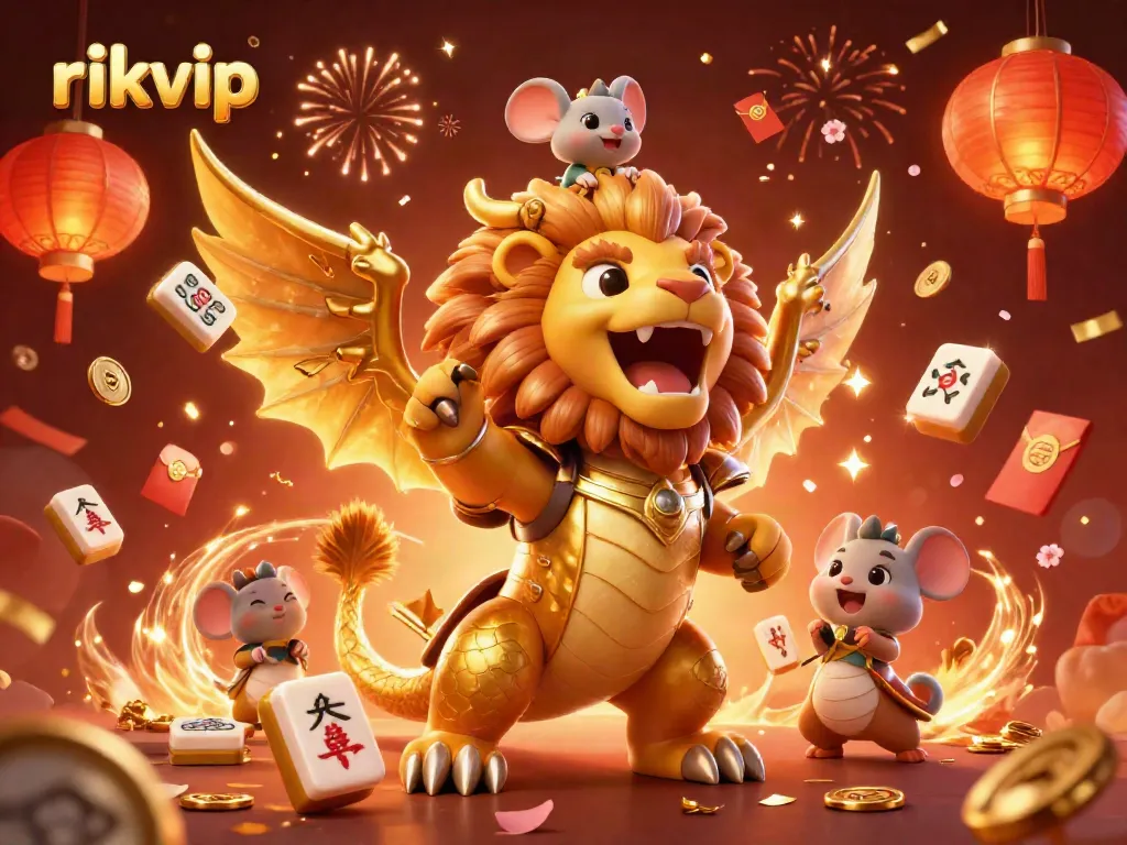 Experience the thrill of playing rikvip with a golden chimera and festive game elements.
