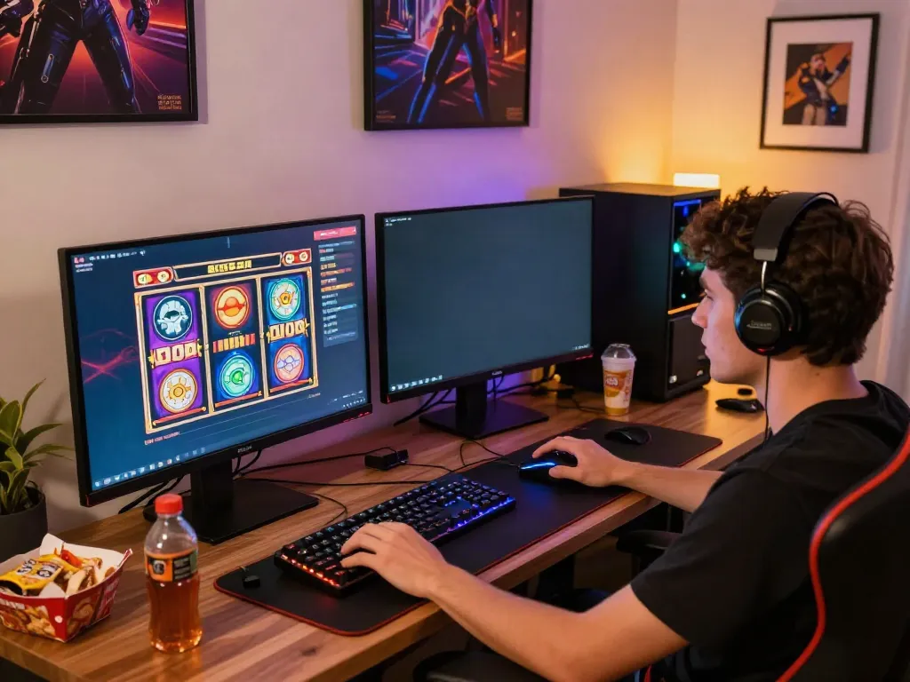 Permainan slot777 di ruang gaming yang nyaman dengan peralatan modern.