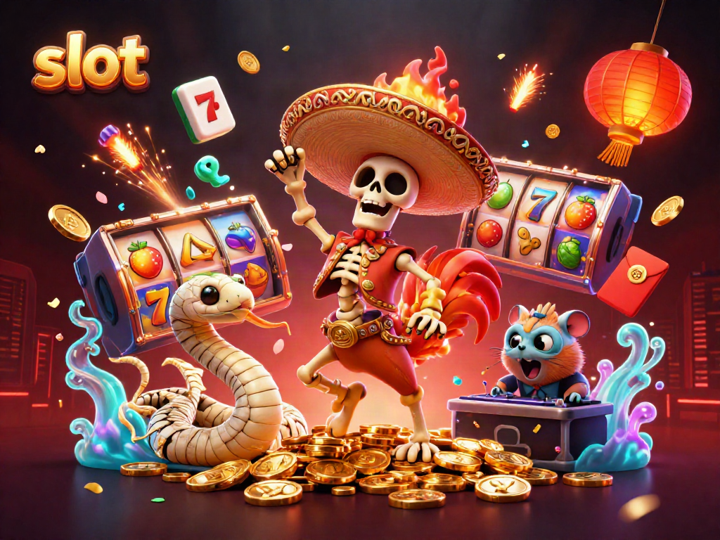 Experience the thrills of slots with vibrant characters and engaging visuals in this dynamic casino scene.