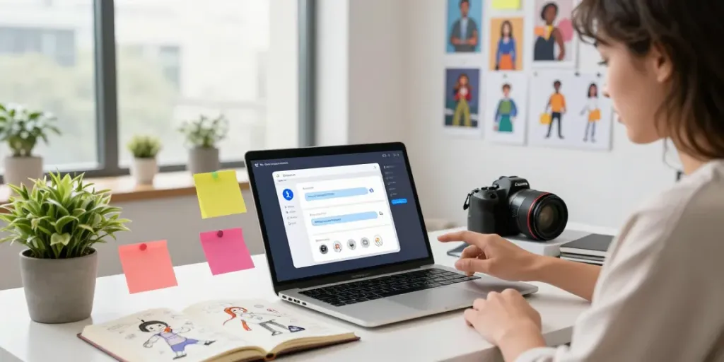 Engaging AI interaction at https://companion.crushon.ai/ in a vibrant creative workspace.