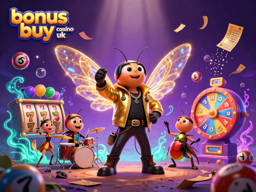 Experience the thrill of bonus buy casino uk with a vibrant 3D rock star scene celebrating slot games.