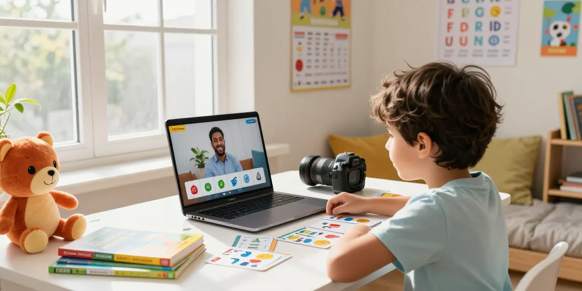 Engaging English online for kids lesson in a cheerful home study