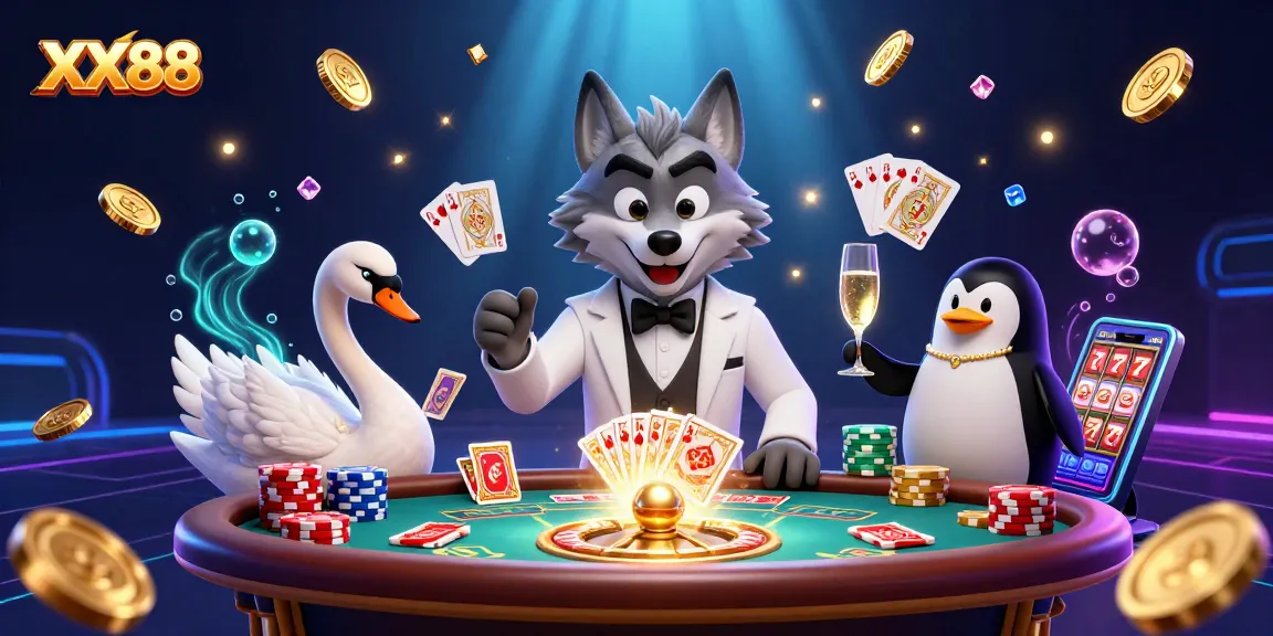 Experience excitement with XX88 at a vibrant casino filled with cards and sparkling coins.