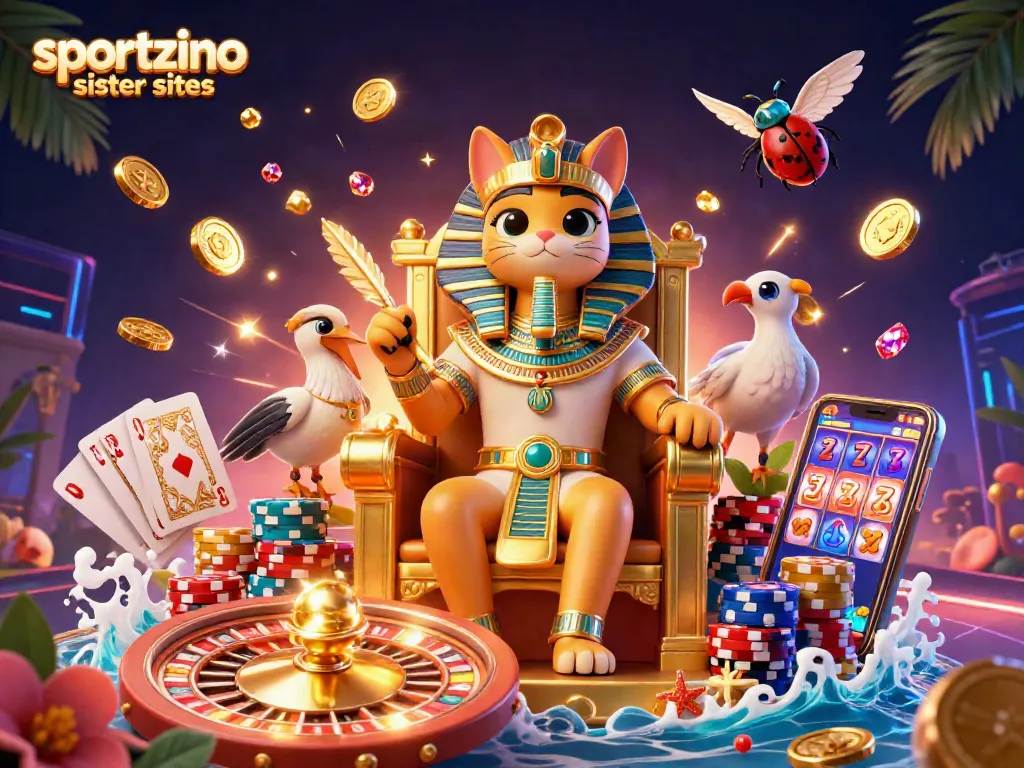 Experience the thrill of sportzino sister sites with vibrant casino action and animated characters.
