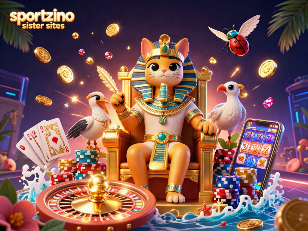 Experience the thrill of sportzino sister sites with vibrant casino action and animated characters.