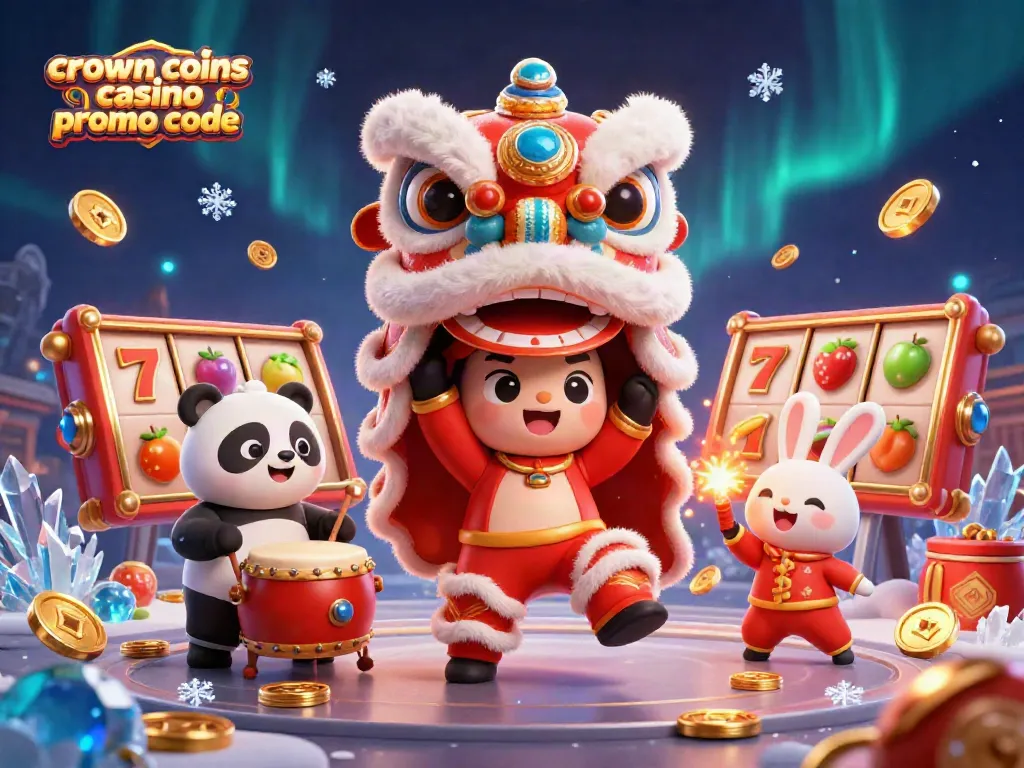 Crown coins casino promo code engaging players with vibrant casino-themed 3D illustration featuring unique characters.