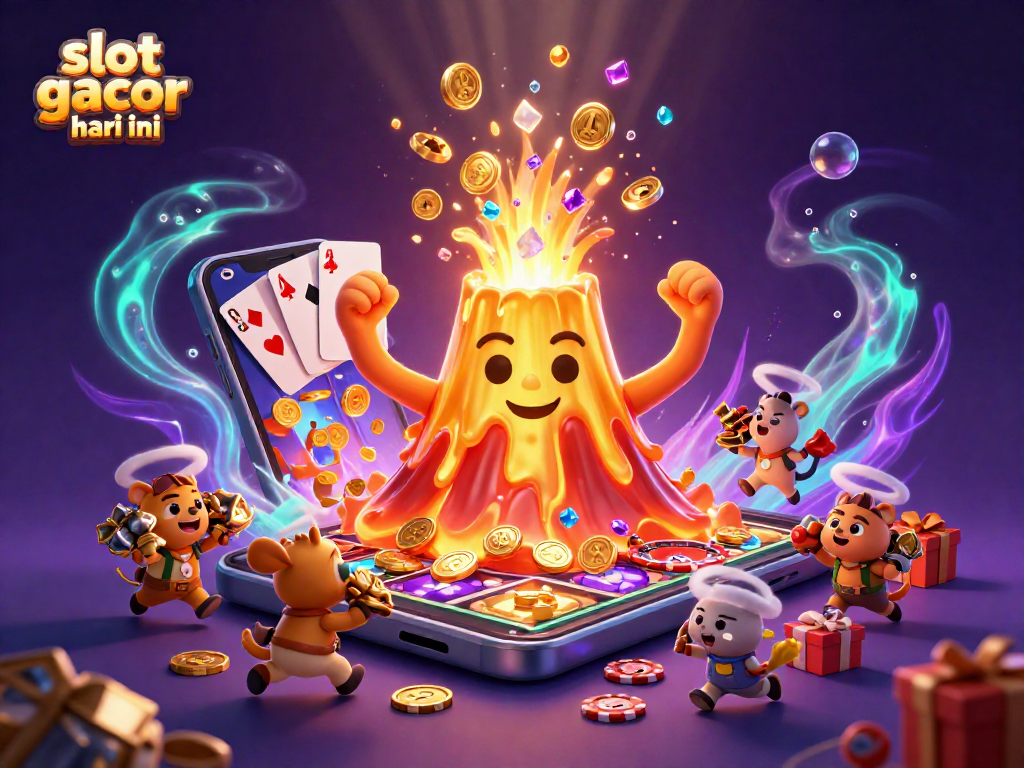 Experience the excitement of slot gacor hari ini with golden volcano treasure and vibrant gaming elements.