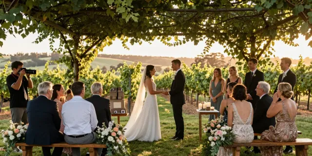 Candid moment captured by a Hunter Valley photographer weddings, couple exchanging vows surrounded by nature.