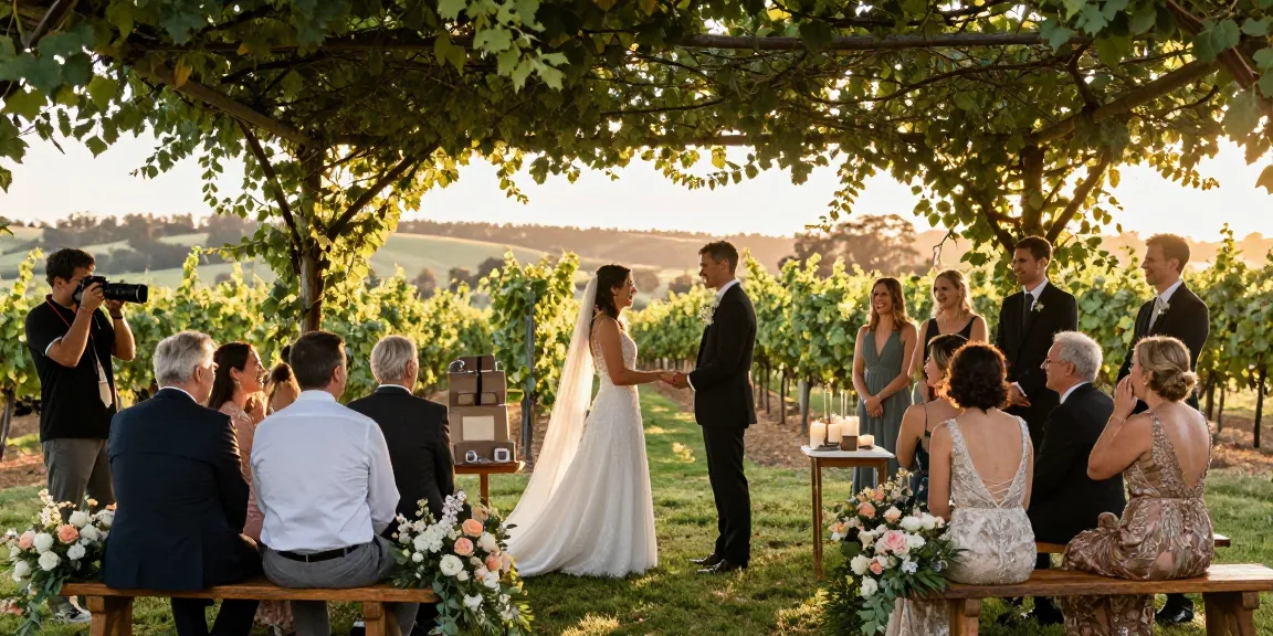 Candid moment captured by a Hunter Valley photographer weddings, couple exchanging vows surrounded by nature.
