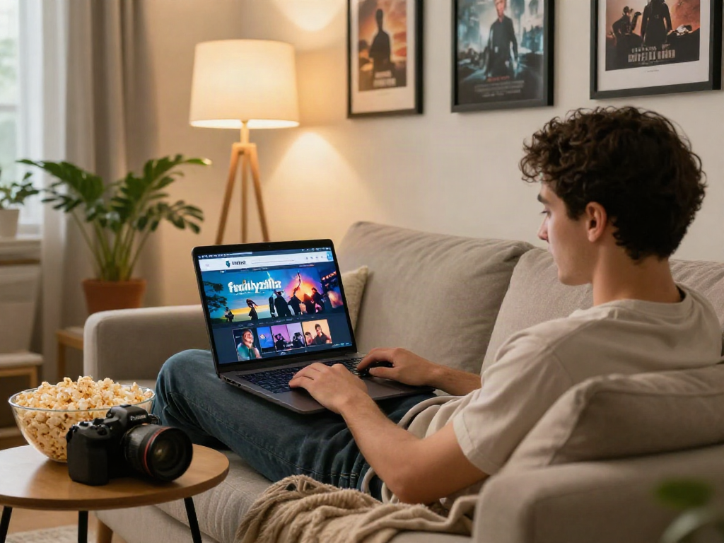 Enjoy a cozy movie night with filmyzilla streaming setup in a stylish living room