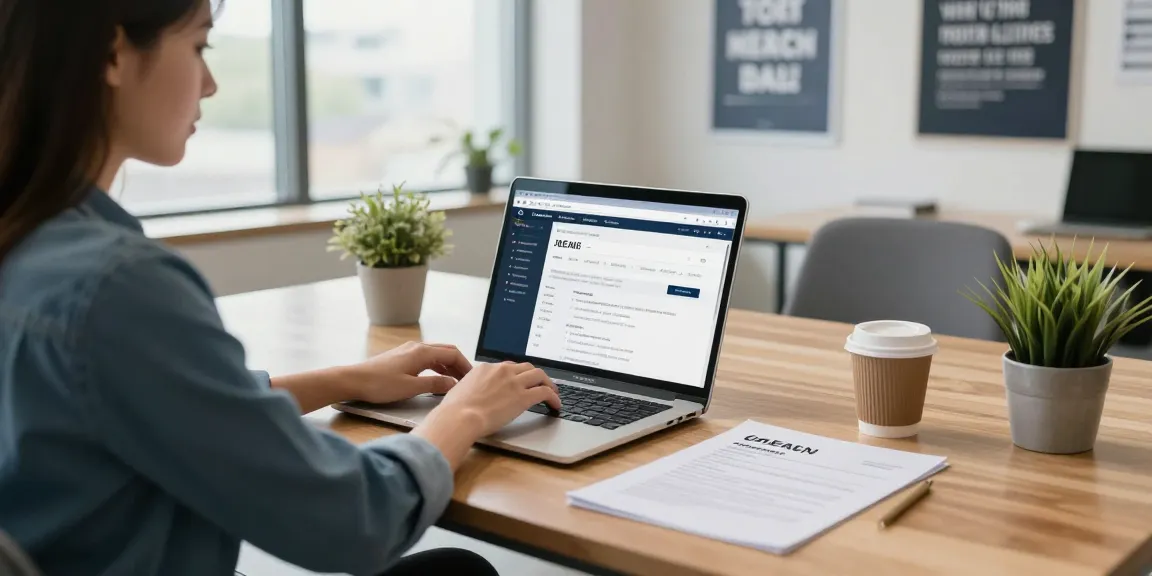 Engaging job search scene featuring หางาน activities with a professional at a modern desk