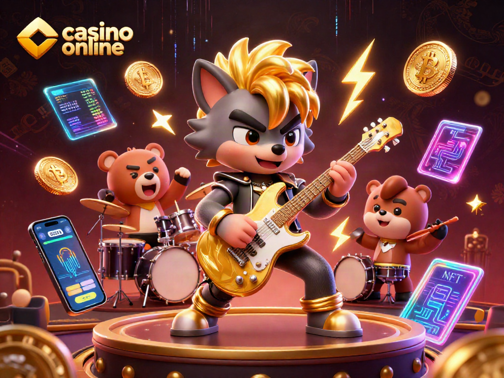 Disfruta de la emoción en un casino online con un lobo rockero tocando su guitarra increíble.