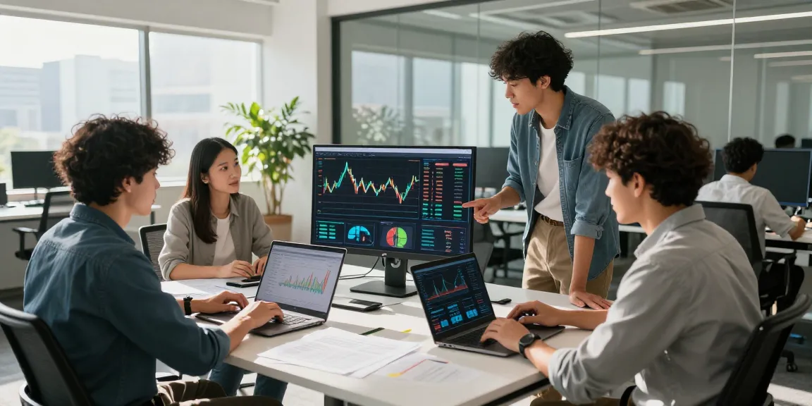 Team collaborating on a fintech data integration service solution in a modern office.
