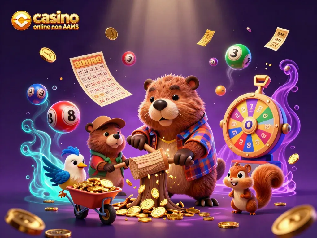 Il gioco dinamico dei casino online non AAMS con un cast di personaggi cartoon e elementi da casinò colorati.
