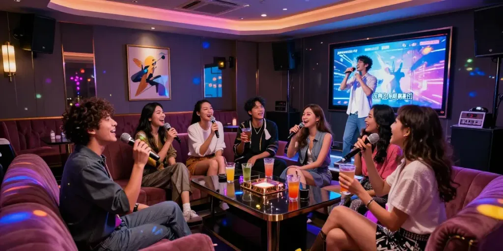 강남 달토에서 즐거운 시간을 보내는 친구들, 카라오케 룸의 우아한 분위기