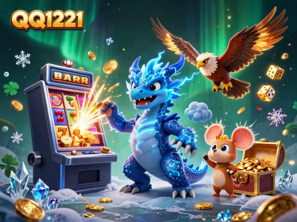 Experience the thrill with QQ1221's vibrant cartoon illustration of an exciting casino scene featuring dynamic characters and engaging symbols.