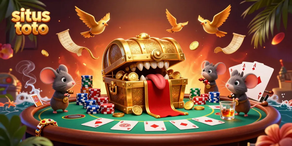 Experience situs toto action in a vibrant 3D treasure chest scene filled with gambling excitement.