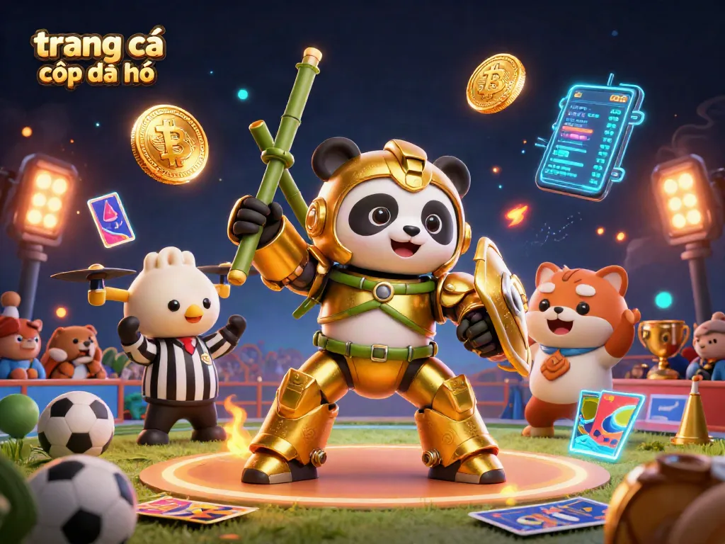 trang cá cược đá bóng với những yếu tố thể thao và công nghệ hiện đại trong một bức tranh hoạt hình 3D