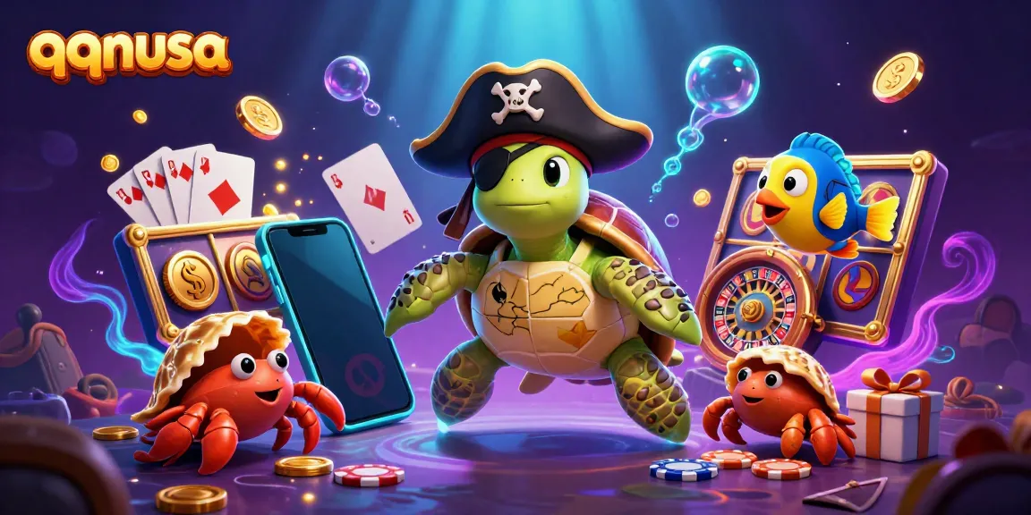 Experience the thrilling world of qqnusa, featuring a pirate turtle, treasure, and vibrant casino games.