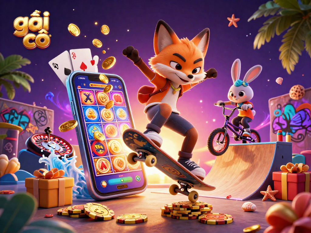 Experience excitement with gái gọi in this vibrant casino-themed 3D illustration featuring lively characters.