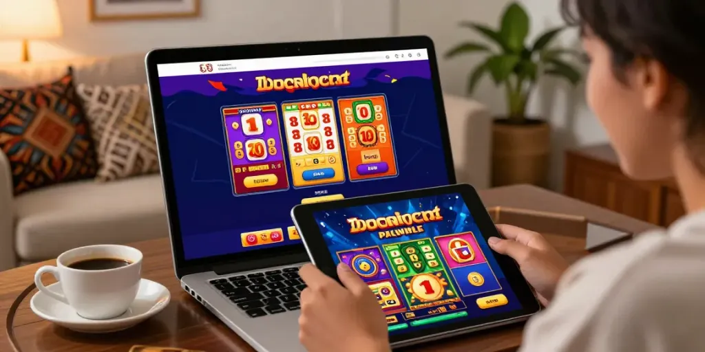 Pengguna ratutogel menikmati pengalaman taruhan online dengan antarmuka menarik di ruang tamu yang nyaman.