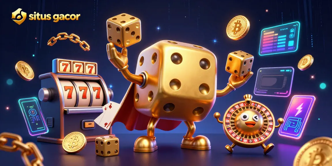 Experience slots excitement with situs gacor, featuring vibrant characters in a casino setting.