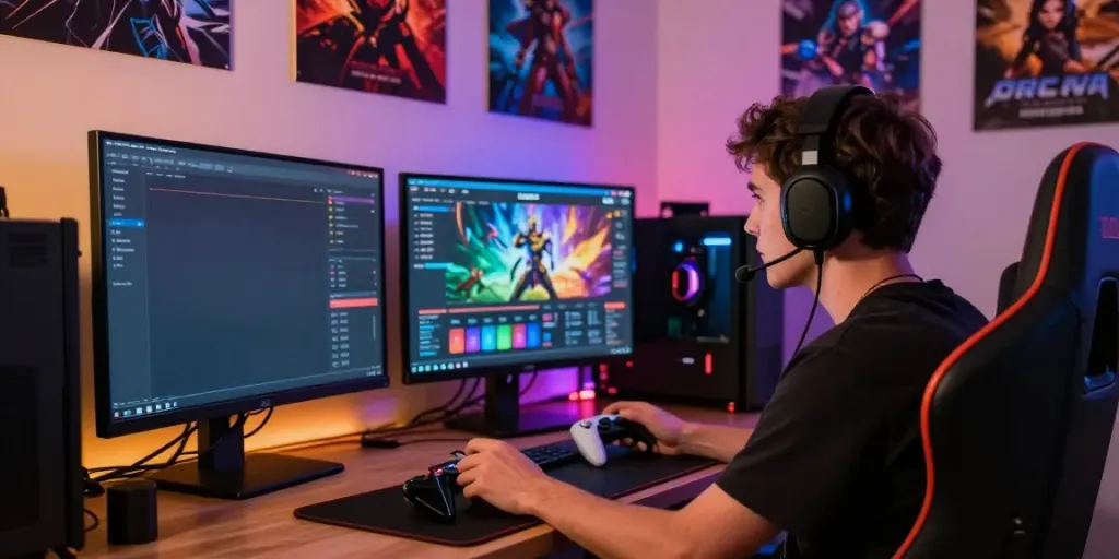 Engaging gaming setup showcasing kecak4d platform with vibrant graphics and LED lighting.