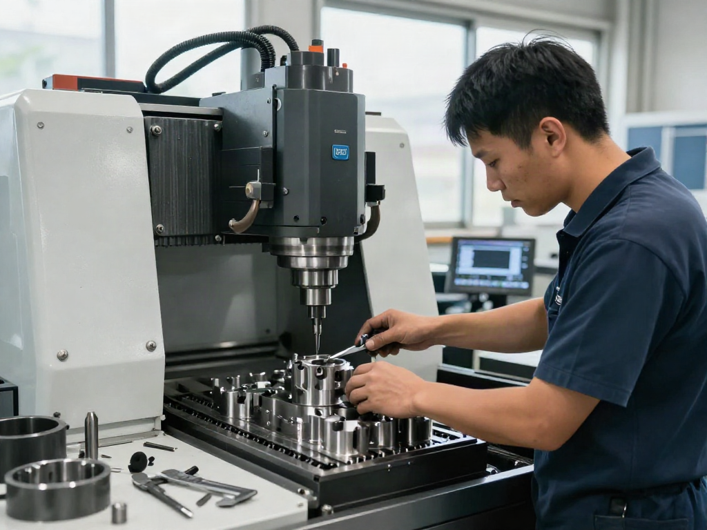 CNC machining parts being precisely crafted in a professional workshop environment.