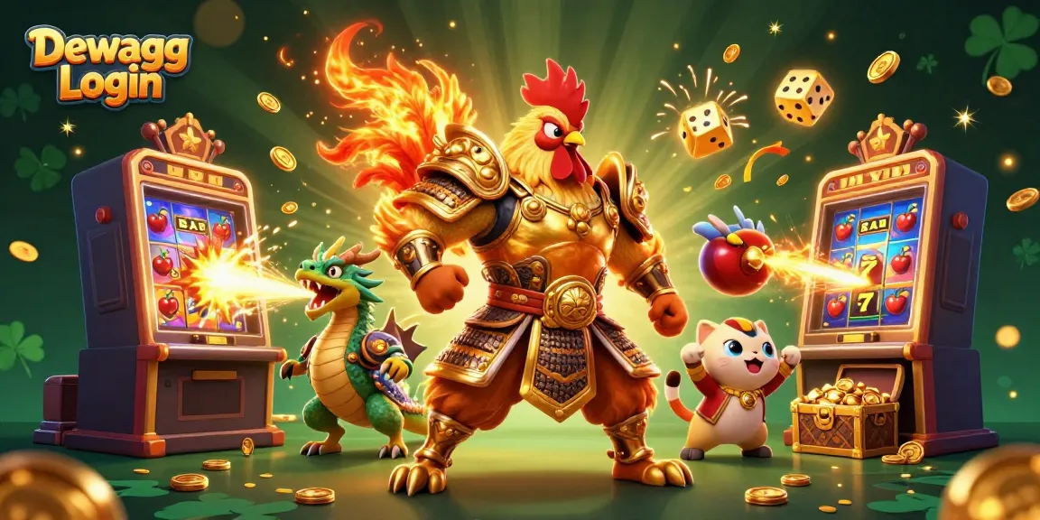 Dewagg Login scene showcasing a dynamic casino illustration with vibrant characters and rich gaming elements