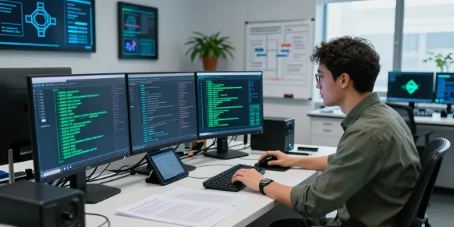 Cybersecurity analyst conducting cryptocurrency tracing analysis in high-tech lab