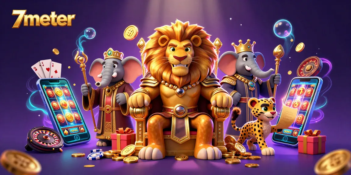 Spin and win with 7meter in this vibrant casino scene featuring royal characters.